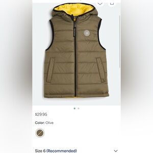 Urban Republic Olive Green / Yellow Reversible Puffer Vest with Black Trim
